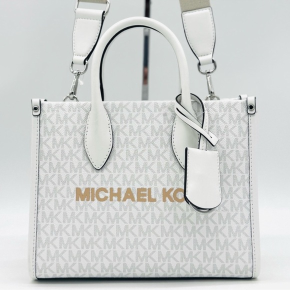 Michael Kors Small Shopper TZ Xbody Tote Bag Optic White - Picture 2 of 9